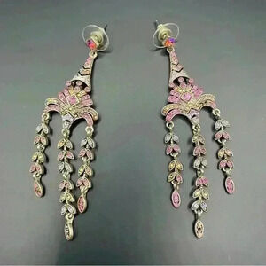 Classic Fashion Crystal Rhinestone Screw Back Chandelier Earrings Pink/Silver